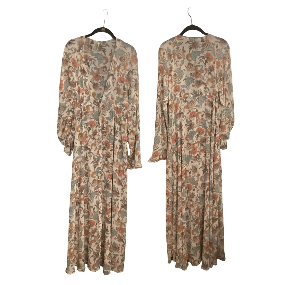 Free People Earth Folk Tea Set Floral Maxi Dress (Flaw) Duster Drape Swim Cover - Picture 2 of 10